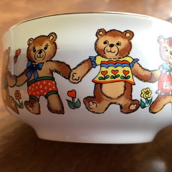 Vintage Kids Teddy Bear plate bowl cup set Child’s stone we are serving set 1985 - Picture 14 of 15